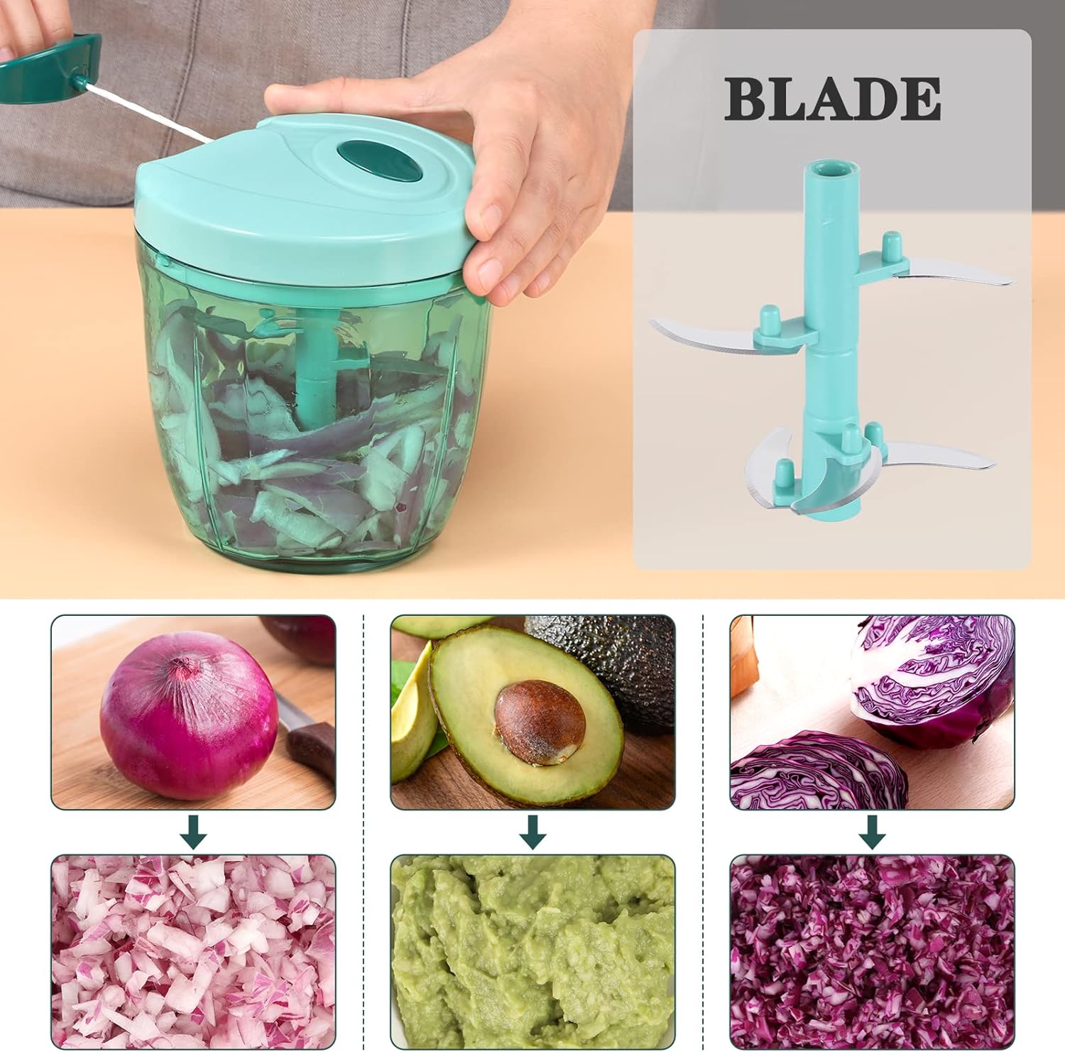 Manual Food Chopper, Vegetable Cutter, Chopper, Hand String Chopper, Smoothie Blender -900ml Manual Food Chopper, Vegetable Cutter, Chopper, Hand String Chopper, Smoothie Blender -900ml